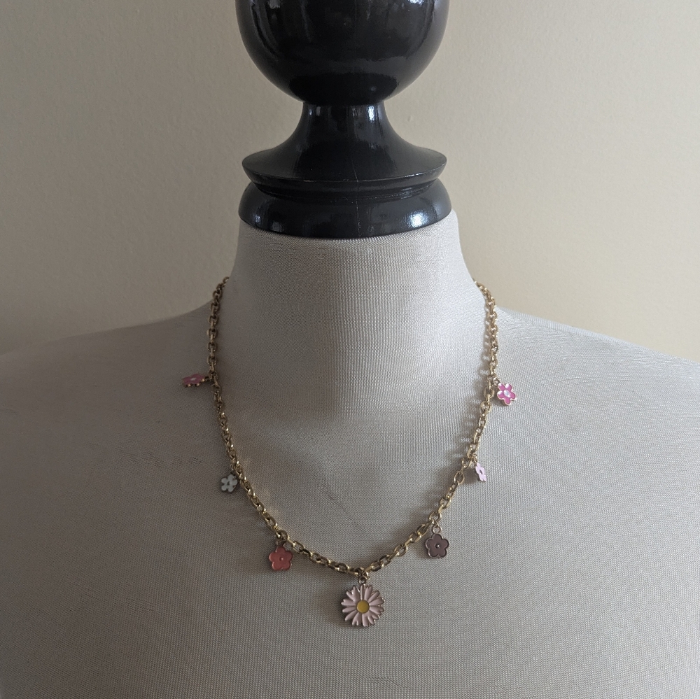 4/$25 PINK FLOWER CHARM NECKLACE